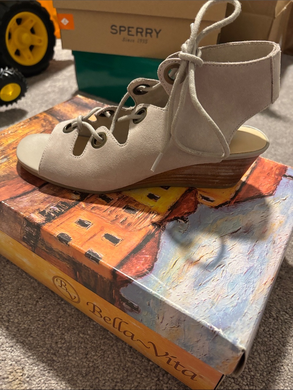 Bella Vita Taupe Lace-Up Suede Wedge Sandals